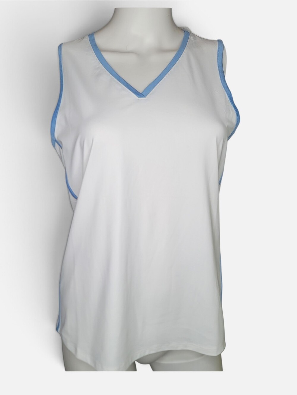Tommy Bahama Abby Jersey V-Neck IslandZone Tank Top White Blue Size S NWT